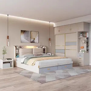 Mobilier de maison moderne, ensemble de chambre à coucher, rangement, cadre de lit Queen multifonctionnel, Tatami, lit King Size en bois