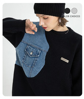 2022 automne hiver femmes Cardigan tricoté chaud pull Jeans poche mode tricot Cardigan manteau dame pull lâche