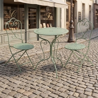 Ensemble de meubles de jardin en fer forgé à roulettes pour la maison, le jardin et la terrasse, ensemble de bistrot pliable de loisirs, 1 table et 2 chaises, design antique, intérieur