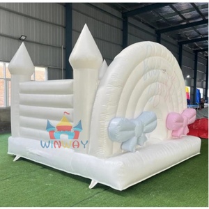 Casa de rebote inflable de princesa arcoíris pastel comercial Rosa Blanca: Bow & Castle Dream Playzone - Product Image 3