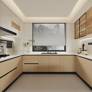 Gabinetes de Cocina Modulares Europeos Modernos con Puertas de Madera Contrachapada, Isla Integrada con Barra de Desayuno y Diseño Ecológico - Product Image 5
