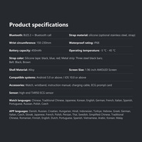 Montre connectée intelligente ET588 1,43 pouces avec écran AMOLED, étanche IP68, surveillance de la pression artérielle, bracelet en gel de silice, charge magnétique, rappel de sédentarité et ECG