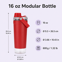 Bouteille d'eau isotherme personnalisable en acier inoxydable 16 oz, intérieur 304, extérieur 201, anti-fuite, couvercle transparent, infuseur à thé, facile à transporter