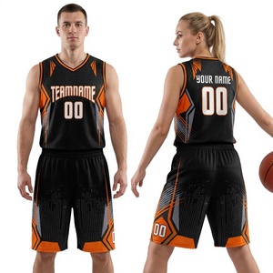 Custom Unisex Basketball Jersey Set Black Orange Sublimated Moisture Wicking V-Neck Sleeveless Mesh Uniform Adult All Seasons - Product Image 1
