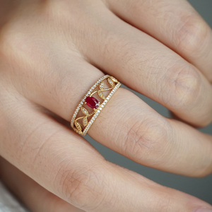 อาซูโอ 18K ทองคำแท้สีเหลืองหรูหรา ประดับทับทิมธรรมชาติทรงรี เพชรแท้ ของขวัญสำหรับผู้หญิง สวมใส่ได้ทุกวัน สวยงามคลาสสิก เครื่องประดับ Au750 - Product Image 5