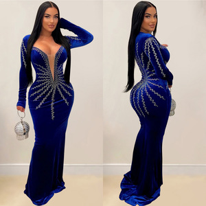 <span class=keywords><strong>Robe</strong></span> de <span class=keywords><strong>soirée</strong></span> pour <span class=keywords><strong>femme</strong></span> C6827, manches longues, couleur unie, sexy, en tissu de mousseline orné de strass, fabriquée en cachemire - Product Image 3