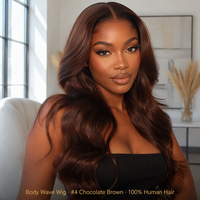 # Perruque Lace Front Marron Chocolat 4 Tons, Cheveux Humains Vierges Brésiliens, 20-22 Pouces, HD Transparente, Sans Colle, Pré-attachée (French/Lace)