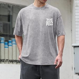 เสื้อยืด FOXA Trust Gods Plan สำหรับผู้ชาย ทรงโอเวอร์ไซส์ ลวดลายกราฟิกคริสเตียน ล้างสีแบบ Acid Wash แขนสั้น ผ้าคอตตอนเจอร์ซีย์ 100% เสื้อเชิ้ตแสดงความศรัทธา - Product Image 5