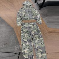 Fabricants de survêtements surdimensionnés personnalisés en camouflage, pantalon cargo camouflage et ensemble veste à capuche zippée, survêtement streetwear ample pour hommes