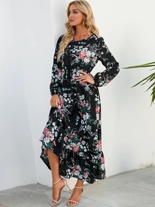 Primavera estate <span class=keywords><strong>Maxi</strong></span> abiti stampati floreali signore elegante manica intera ragazza Chiffon Beach Party abito lungo donna abiti Casual - Product Image 6