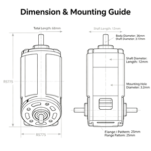 Motor de Alta Velocidad HY <span class=keywords><strong>RS775</strong></span> con Escobillas, 18V 30V, Doble Rodamiento de Bolas, Bajo Ruido, para Automatización y Maquinaria Pequeña - Product Image 3