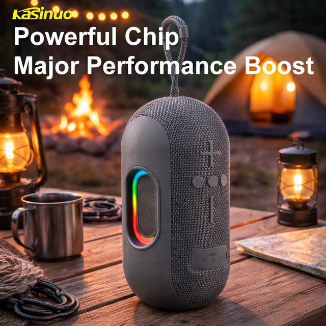 Portable BT Speaker 1500mAh Battery BT5.4 Dual Drivers Bass Diaphragm RGB LED Light TWS Pairing Multi Input Radio Fabric Speaker