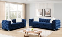 Ensemble de canapé-lit convertible sur mesure Tianhang avec revêtement en velours capitonné, design moderne, bleu foncé