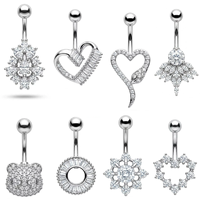 Cincin Pusar Baja Bedah 316L CZ Zircon Bentuk Hati Bunga Sunburst Beruang Perhiasan Tindik Pusar untuk Wanita Hipoalergenik