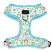 Mignon Kawaii grenouilles et champignons chien harnais grenouille crapauds réglable sans traction D-Ring confortable et léger bleu harnais pour animaux de compagnie