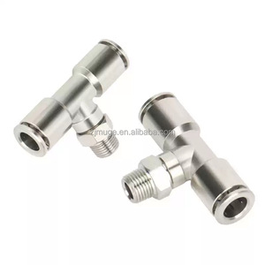 Té pneumatique en forme de T en laiton métallique <span class=keywords><strong>PB</strong></span> Joint à filetage moyen Raccords de tuyau d'air rapide plaqués nickel à une touche Connecteur de tube enfichable - Product Image 2