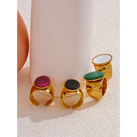 JINYOU 3585 PVD-beschichteter Stein Edelstahl Goldfarben Breiter Ring Sommer Trendiger Modeschmuck Accessoires