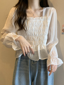 批发新品来样定做方领七分雪纺Ss女式上衣韩国时尚品牌 - Product Image 5