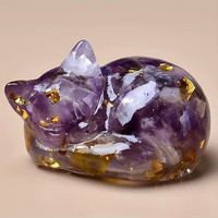Statue d'animal chat endormi mignon en résine époxy avec gravier de pierres de cristal naturelles, décoration artisanale pour bureau, maison, salon, bureau