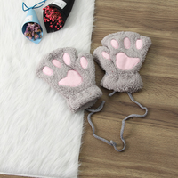 Gants demi-doigt, accessoire vestimentaire chaud en peluche, forme d'ours et de chat, mitaines, hiver