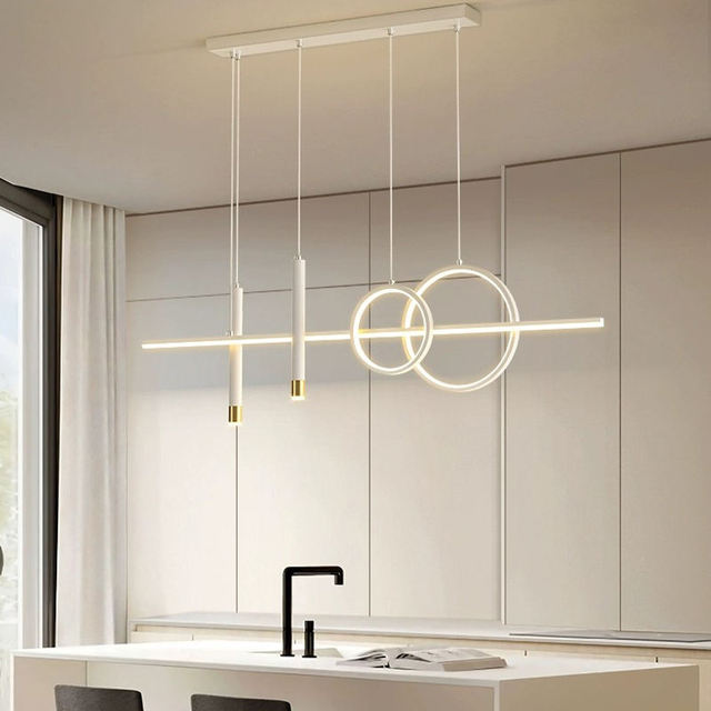 Modern Matt Black/White Linear LED Chandeliers for Home Office Hanging Lights Dimmable Iron+Silicon Construction