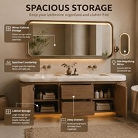 Ensemble de meubles de salle de bain mural en bois massif style ferme moderne 2026 Juerte OEM avec table complète, panneau de bureau, miroir LED et robinet d'évier