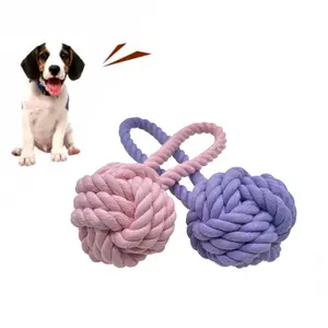 Factory direct wholesale multicolor cotton rope woven molars bite resistant cleaning pet toy ball rope pet toy