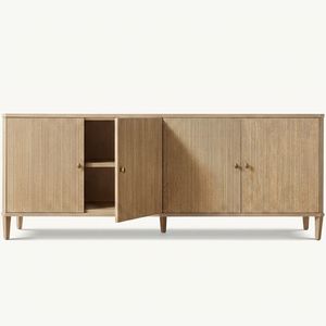 Neoclassical Reeded Oak Wood <b>Sideboard</b> Cabinet with Aluminum Hardware for Luxury Hotel and Residential Projects - Product Image 1