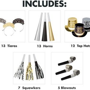 Kit de fête HLC pour le Nouvel An et le réveillon de Noël, comprenant un photomaton, un chapeau haut-de-forme en papier métallisé, des lunettes, un sifflet, un bruiteur et des accessoires de fête - Product Image 2
