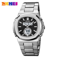 SKMEI 2279 trois temps affichage montre à Quartz pour hommes affaires doux Mature double mouvement bracelet en acier 3ATM mâle montre-bracelet cadeau