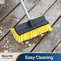 Brosse de nettoyage pour terrasse, sols, avec poils doux et moyens, poignée antidérapante pour le nettoyage des terrasses extérieures, patios, salles de bain, garages et surfaces en béton