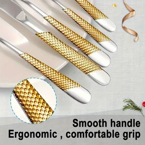 Ensemble de couverts Topwin de luxe brillant en acier inoxydable 304, couverts en argent plaqué or avec poignée en forme d'étoile et de diamant - Product Image 5