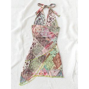 Robe d'été courte pour femme, dos nu, asymétrique, taille empire, style bohème décontracté, idéale pour les vacances à la plage - Product Image 3