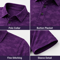 Polo de golf personnalisé OEM pour hommes, motif camouflage violet jacquard, tricot performant anti-humidité, pour tournoi, avec personnalisation de marque
