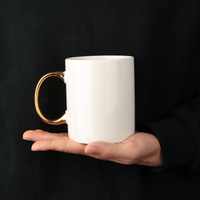 Tasses à café en céramique personnalisables avec logo, bord doré, 11 oz, lavables au lave-vaisselle, avec poignée dorée, pour sublimation