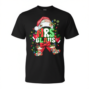 T-shirt Mrs Claus Christmas Lights unisexe pour adulte, col rond, manches courtes, design festif - Product Image 2