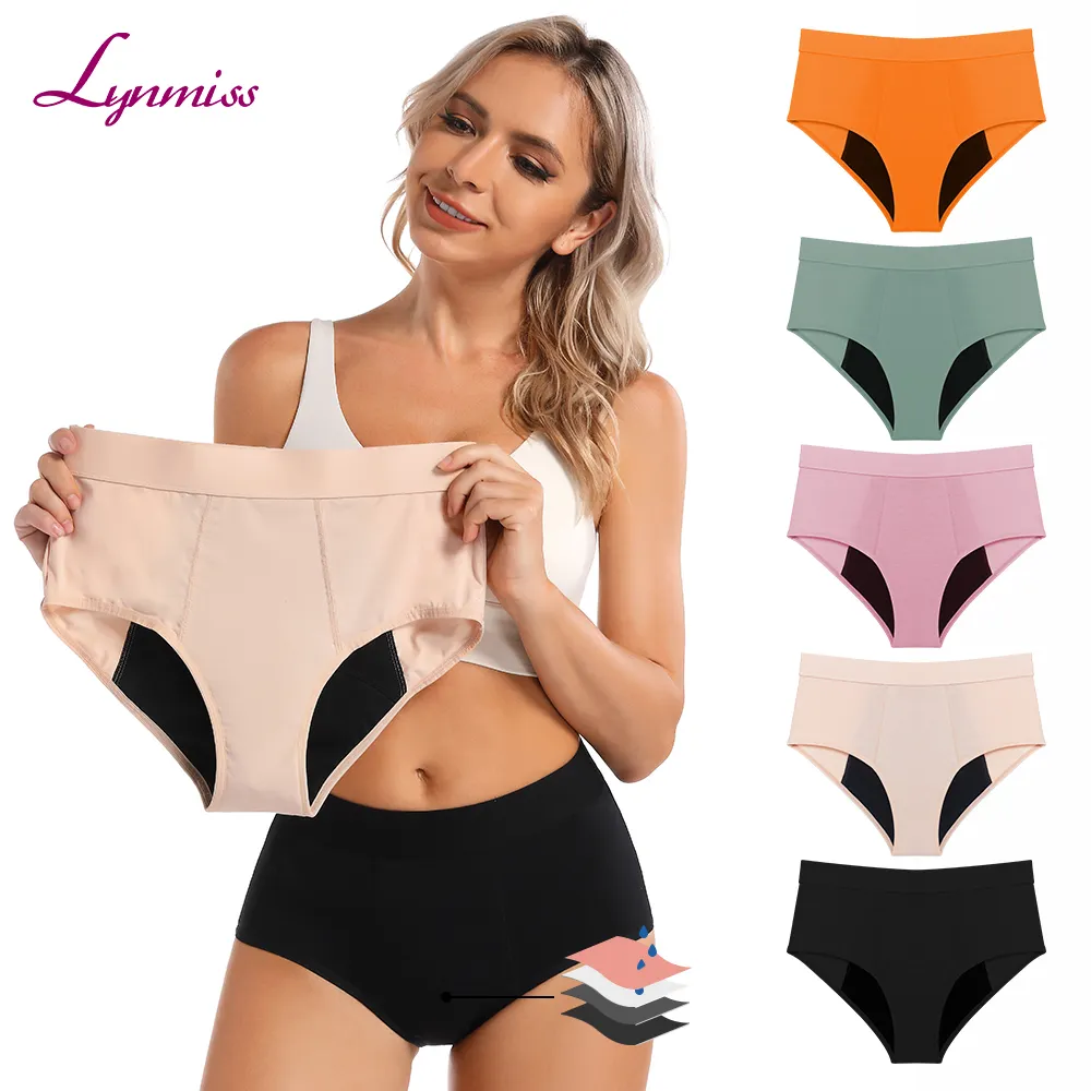 Culotte de bambú de algodón orgánico de colores para mujer, ropa interior menstrual reutilizable a prueba de fugas, bragas de flujo pesado