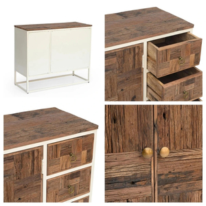 Contemporary Wagon Wood <b>Sideboard</b> Natural Wooden Finish and White Metal Coating <b>Storage</b> Cabinet for Living Room Dining Room - Product Image 3