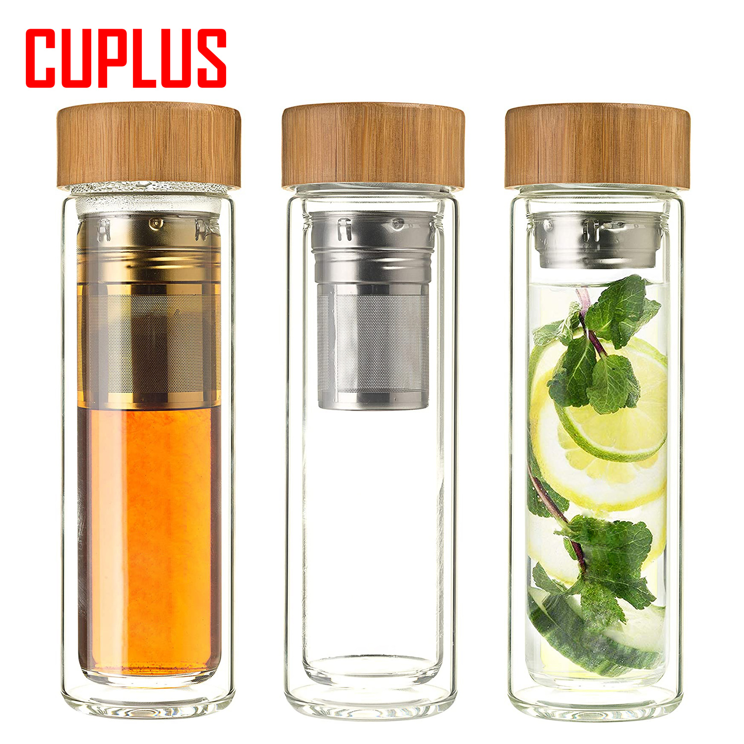 Tazas de café con Infusor de té de doble pared, botellas de vidrio de alta borosilicato para frutas y hojas sueltas, venta al por mayor