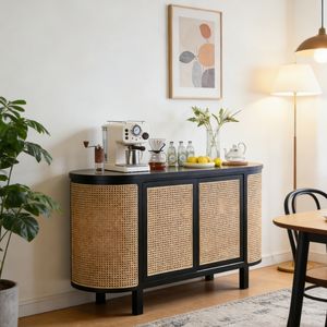 Buffet en bois massif et rotin de style Japandi Wabi-Sabi, moderne, écologique, durable, fait main, pour salon, salle à manger, <span class=keywords><strong>entrée</strong></span> - Product Image 2