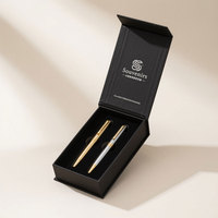 Boîte à stylos magnétique en carton noir pliable de luxe en gros, emballage de souvenirs d'affaires haut de gamme, boîte cadeau magnétique avec inserts en EVA