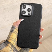Coque de téléphone en cuir grain litchi couleur unie antichoc et durable pour iPhone 16 15 Pro Max – Vente en gros