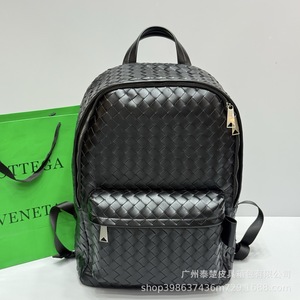 Woven Leather Men's <b>Backpack</b> <b>Large</b> Capacity 14 Inch Laptop Bag Commuter Travel Casual Style - Product Image 3