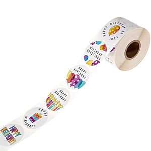 Etiqueta Adhesiva Redonda de Feliz Cumpleaños, Resistente al Agua, Troquelada, Personalizada, para Embalaje de Regalos, Papel Kraft Resistente - Product Image 2