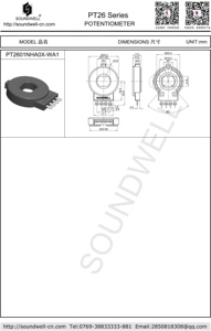 Potentiomètre à arbre traversant PT26 B103, résistance variable, réostat - Product Image 3