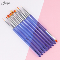 Juego de 9 Pinceles para Decoración de Uñas con Mango de Plástico Transparente Azul, Pelo Sintético Ovalado y Férula Ondulada para Arte de Uñas con Gel UV Profesional