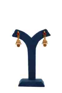 Ensemble collier et boucles d'oreilles plaqué or avec pierres rouges et vertes, perles pendantes et boucles d'oreilles assorties, bijoux de mariage traditionnels - Product Image 2