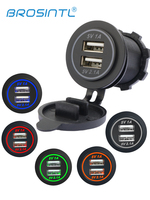 Bromintl Soket Pengisi Daya USB, Soket Pengisi Daya Port Ganda USB Output 5V 2,1 A dan 1A dengan Lampu LED BC002KB