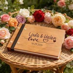 Livre d'or en bois personnalisé pour mariage, album photo personnalisé pour couples, scrapbook d'anniversaire, cadeaux souvenirs de mariage - Product Image 1