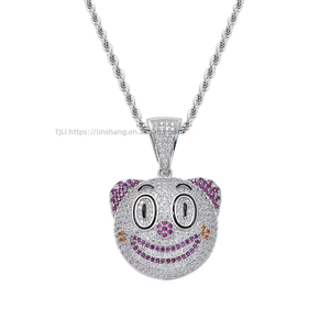 Pendentif clown mignon, accessoires de fête d'Halloween amusants en cuivre et zircon style hip hop, pendentif visage. - Product Image 5